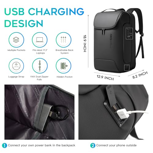 BANGE Anti-Theft Backpack with USB Charging Port for Men, 17.3 Inch Business Laptop Backpack, TSA Approved Lock & Waterproof Zippers, Large Travel Computer Bag - Image 4