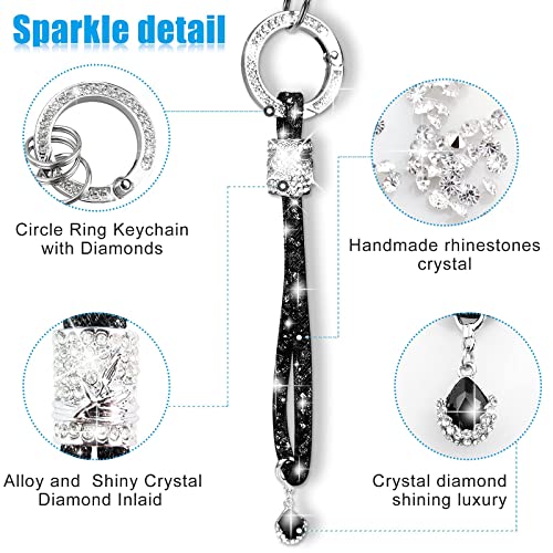 Yiflin Cute Wrist Car keychain for Women, Crystal Keychain Accessories，Bling Wrist Lanyard for Keys, Car key (Silver, Large) - Image 3