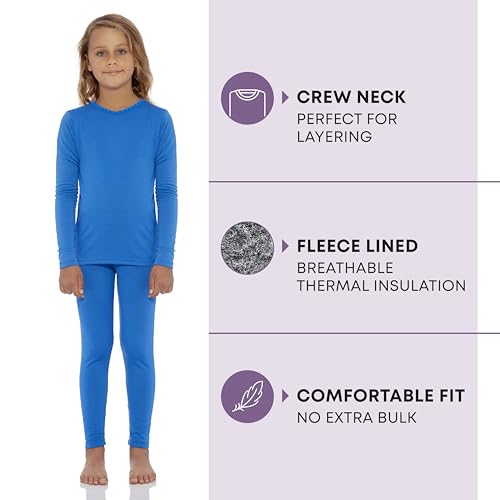 Rocky Thermal Underwear Kids Girls Thermal Underwear Set Long Johns kid Thermals Kid Base Layer kids thermals top bottom set Winter Clothes Shirt Pants Ski/Extreme Cold (Blue, Medium) - Image 2