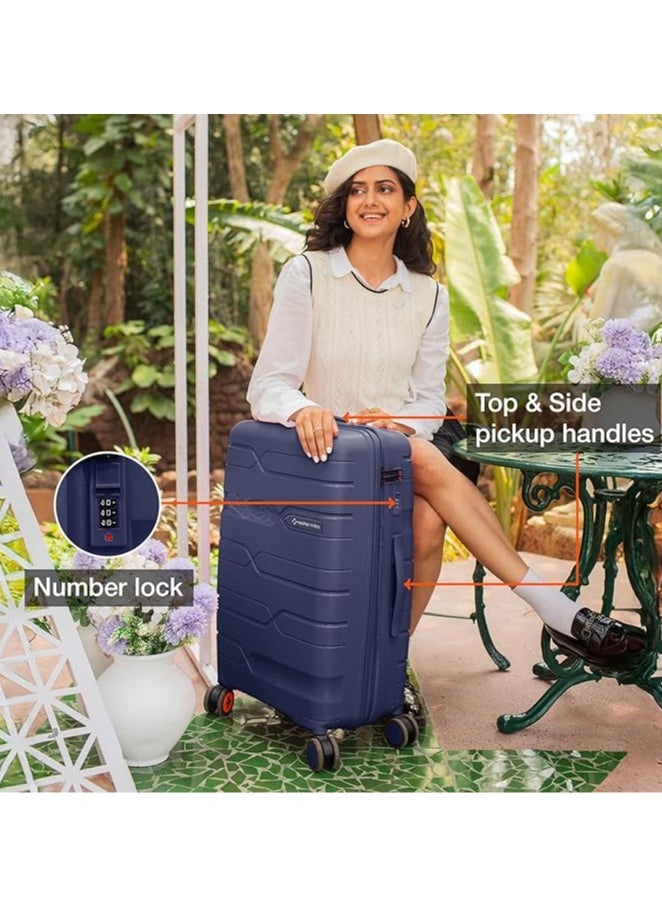nasher miles Nasher Miles Paris Hard-Sided Polypropylene Check-in Luggage 24 inch | 65cm | 8 Wheels Medium Trolley Bag for Travel | Suitcase (Navy Blue)  - Image 4