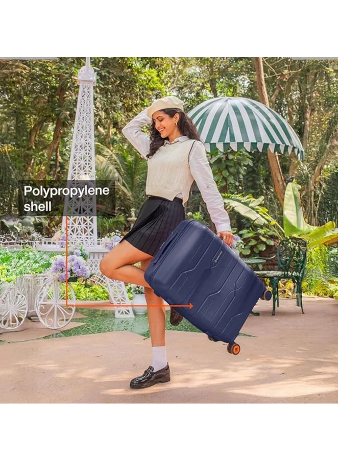 nasher miles Nasher Miles Paris Hard-Sided Polypropylene Check-in Luggage 24 inch | 65cm | 8 Wheels Medium Trolley Bag for Travel | Suitcase (Navy Blue)