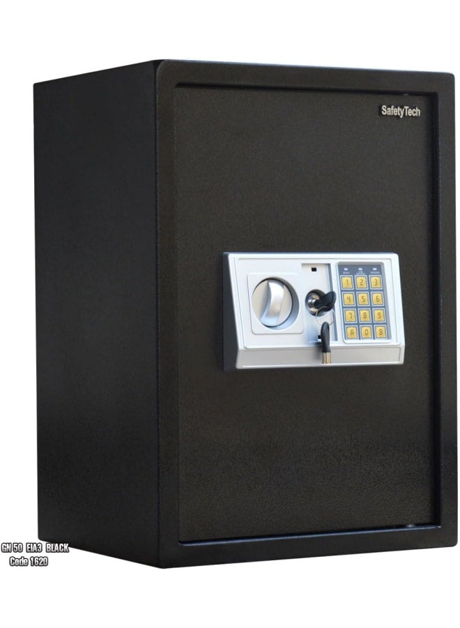 Safety Tech Digital electronic safe with ample storage space, equipped with 2 internal shelves for separating belongings, a three-strength lock, and 2 emergency keys - 50 * 35 * 31 cm - Black - Image 4