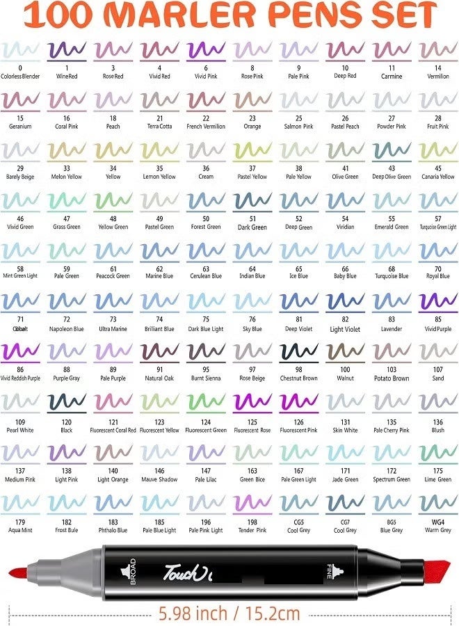 100 Colors Art Marker Pen Set, Dual Tip Marker Pen with Carrying Bag, Art Supplies for Students, Adults, Artists Drawing, Coloring, Sketching Design - Image 2