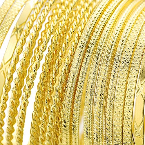 Ensoul Fashion Gold Color Mixed Metal Textured Multiple Bangles&Bracelets Set 23pc/set 2.68" dia - Image 5