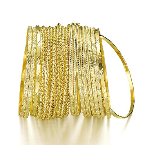 Ensoul Fashion Gold Color Mixed Metal Textured Multiple Bangles&Bracelets Set 23pc/set 2.68" dia - Image 2