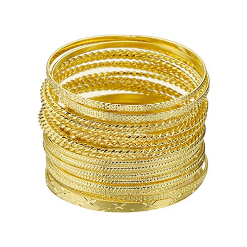 Ensoul Fashion Gold Color Mixed Metal Textured Multiple Bangles&Bracelets Set 23pc/set 2.68" dia - Image 1