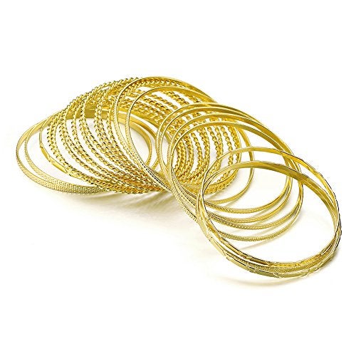Ensoul Fashion Gold Color Mixed Metal Textured Multiple Bangles&Bracelets Set 23pc/set 2.68" dia - Image 4