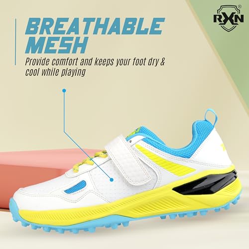 RXN Victor Cricket Rubber Studs Shoes for Mens (White-Lime Yellow, 8) - Image 4