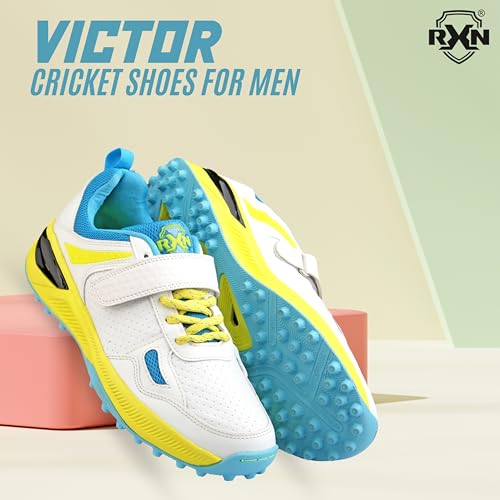 RXN Victor Cricket Rubber Studs Shoes for Mens (White-Lime Yellow, 8) - Image 2