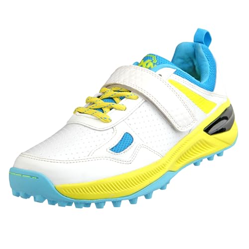 RXN Victor Cricket Rubber Studs Shoes for Mens (White-Lime Yellow, 8) - Image 1
