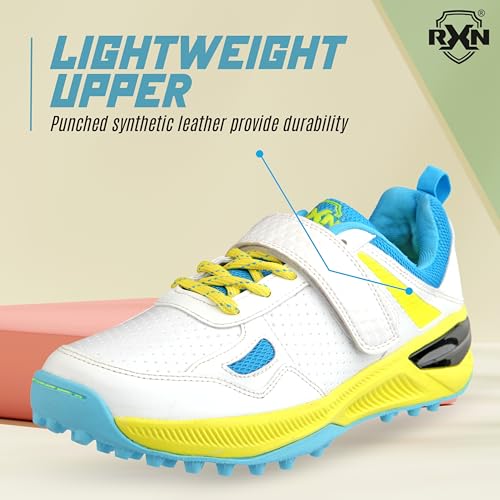 RXN Victor Cricket Rubber Studs Shoes for Mens (White-Lime Yellow, 8) - Image 3
