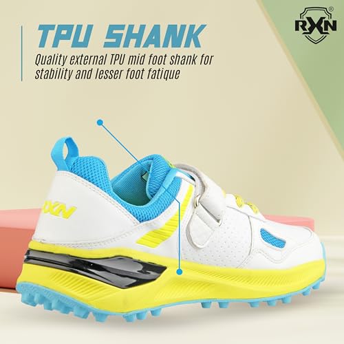 RXN Victor Cricket Rubber Studs Shoes for Mens (White-Lime Yellow, 8) - Image 5