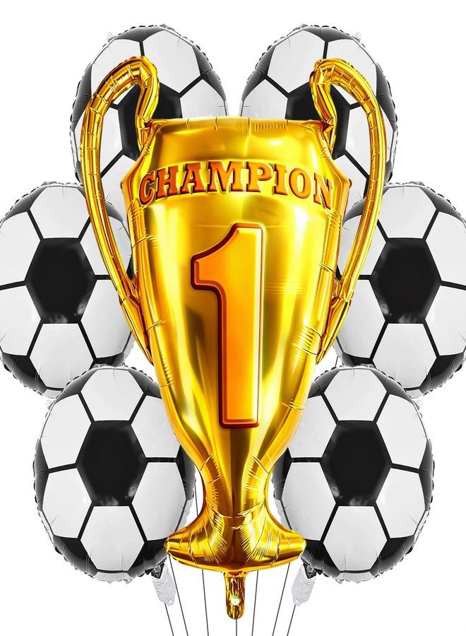 KHC-KHF Soccer-Balloon 7Pcs 32in Champion Trophy 18in Soccer Foil Balloons Sports Theme Birthday Boys Party Game Day Celebration Decorations Football Balloons - Image 1