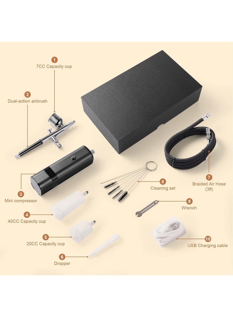 Airbrush Kit with Compressor, 32PSI Handheld Mini Air Brush Gun Set, Portable High Pressure Air Brushes for Painting, Tattoo, Nail Art, Mode, Makeup, Cake, Barber