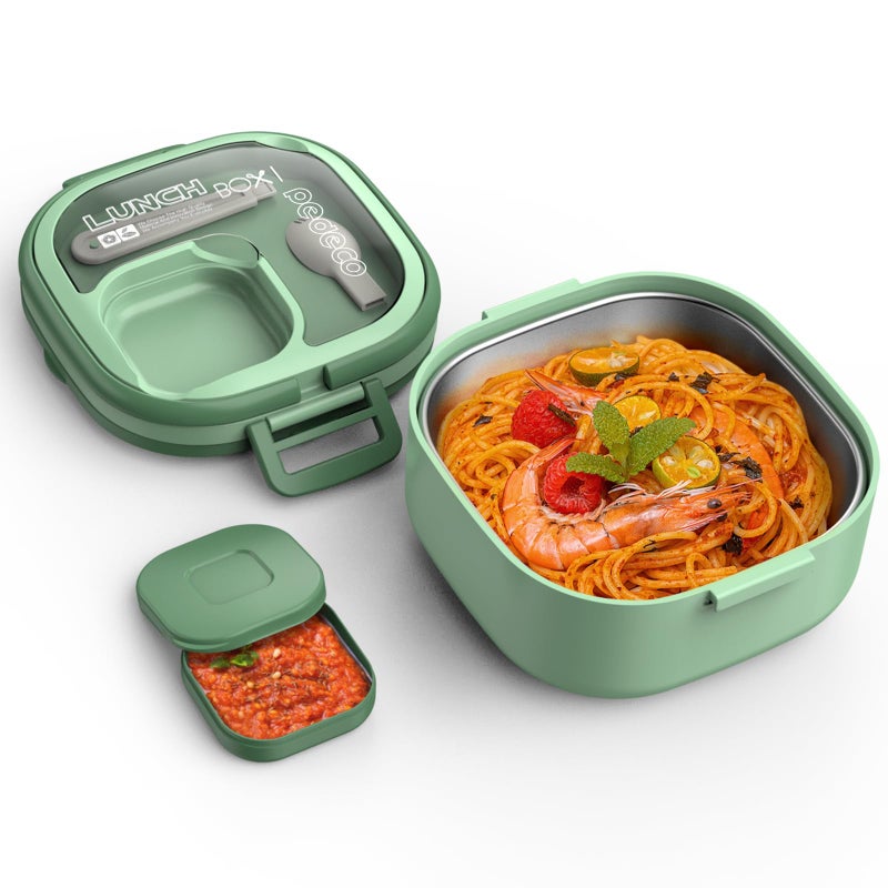 PEDECO Stainless Steel Lunch Box for Adults  Kids  LeakProof Single CompartmentBPAFreeDishwasher Safe with Removable Divider  UtensilsGreenNot Insulated