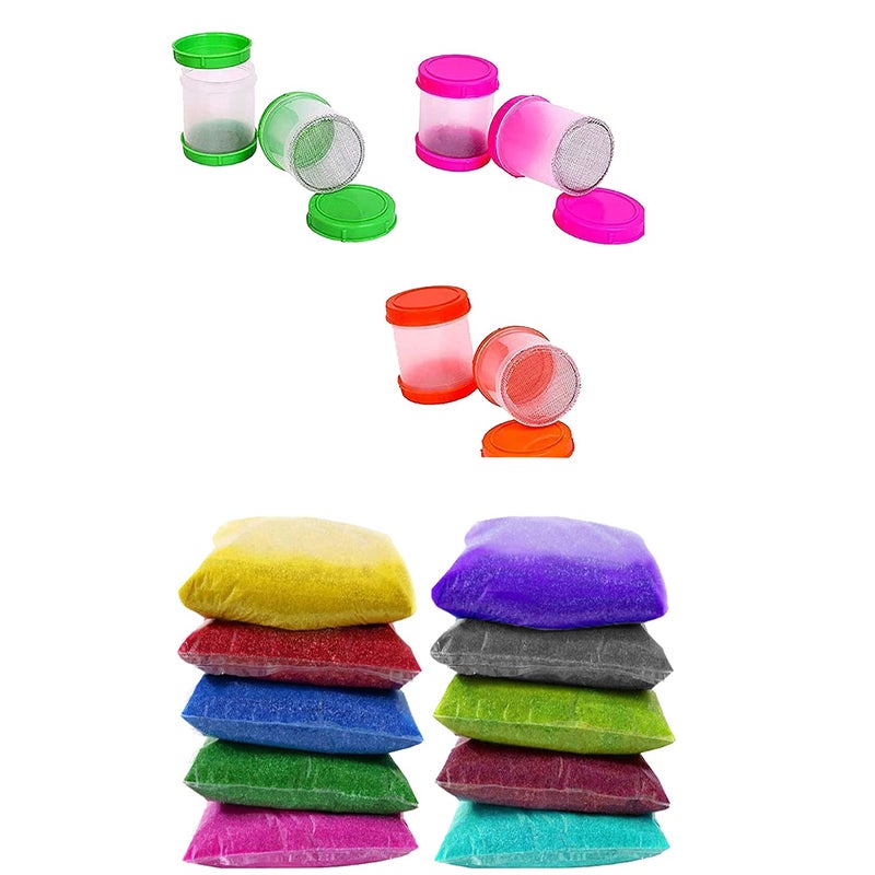 Ascension Ascension Design Diwali Floor Rangoli Art 10 Multicolour Glitter Rangoli Powder 80g Each Pack with 6 Fillers Ceramic Colours Rangoli Colours Rangoli Making Kit for Navratri Pongal Pooja Mandir  - Image 1