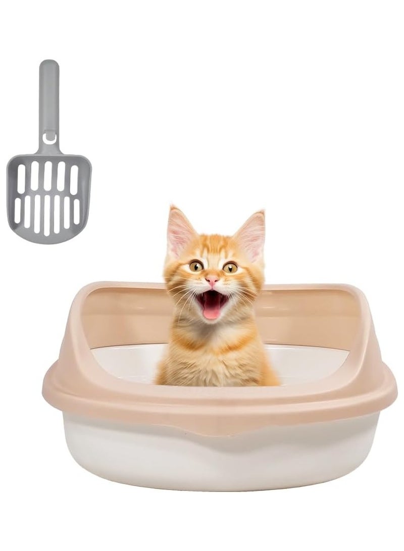MAJIBAO Semi-enclosed litter box with litter scoop, Anti-splashing, Suitable for medium sized cat, Easy to clean and detachable fence, Open top high sided litter box 37 cm L (Pink and White Color)  - Image 1