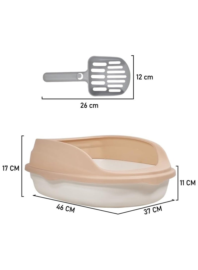 MAJIBAO Semi-enclosed litter box with litter scoop, Anti-splashing, Suitable for medium sized cat, Easy to clean and detachable fence, Open top high sided litter box 37 cm L (Pink and White Color)  - Image 2