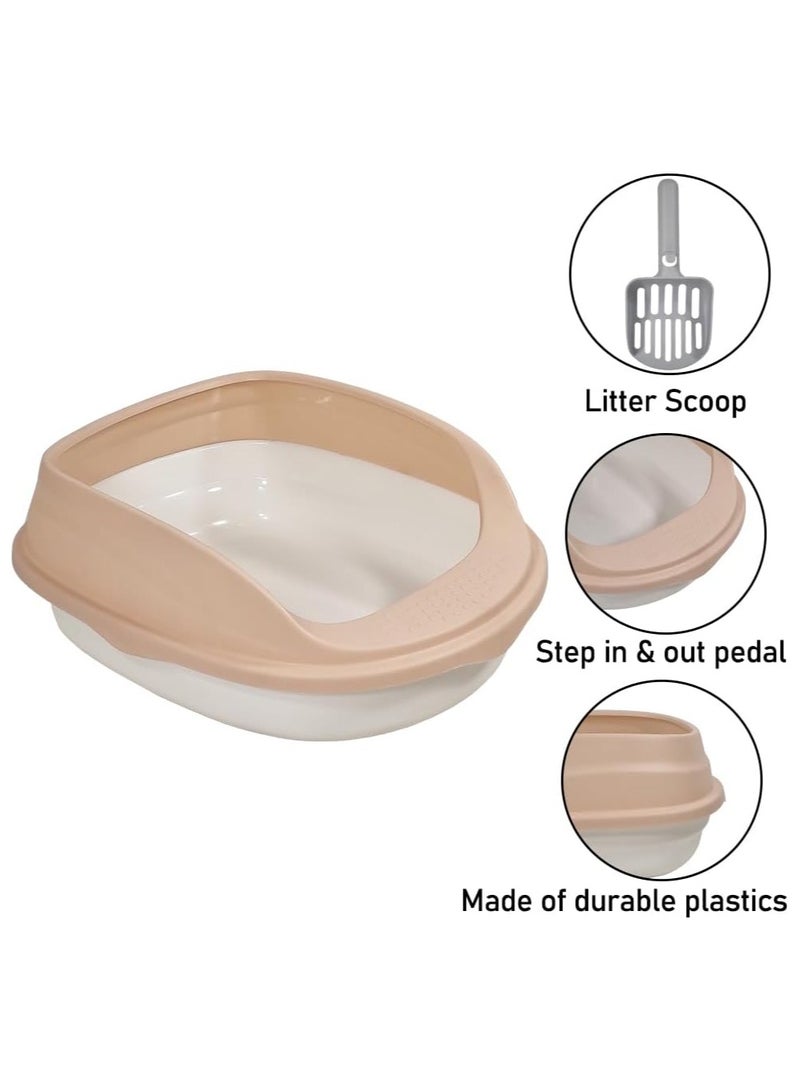 MAJIBAO Semi-enclosed litter box with litter scoop, Anti-splashing, Suitable for medium sized cat, Easy to clean and detachable fence, Open top high sided litter box 37 cm L (Pink and White Color)  - Image 3
