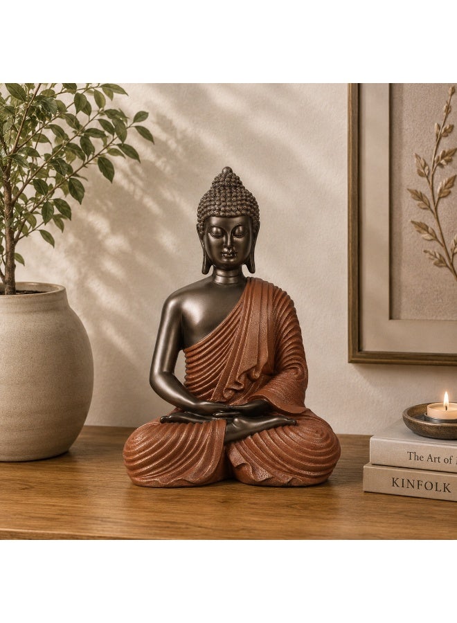 Home auraa Meditative Buddha, Black & Orange - Image 1