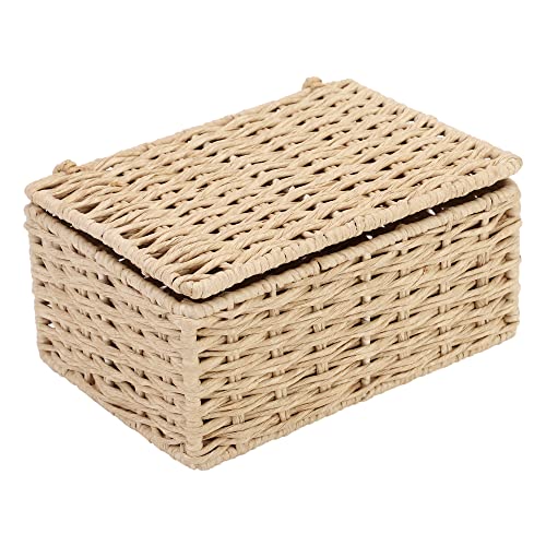 AKWAY wicker water hyacinth kauna grass bamboo cane Storage Basket with Lids Rectangular Handwoven Wicker Organizer Baskets Desktop Storage Box Rattan Container Desk Basket Bins(10"L x 8"W x 4"H) - Image 5