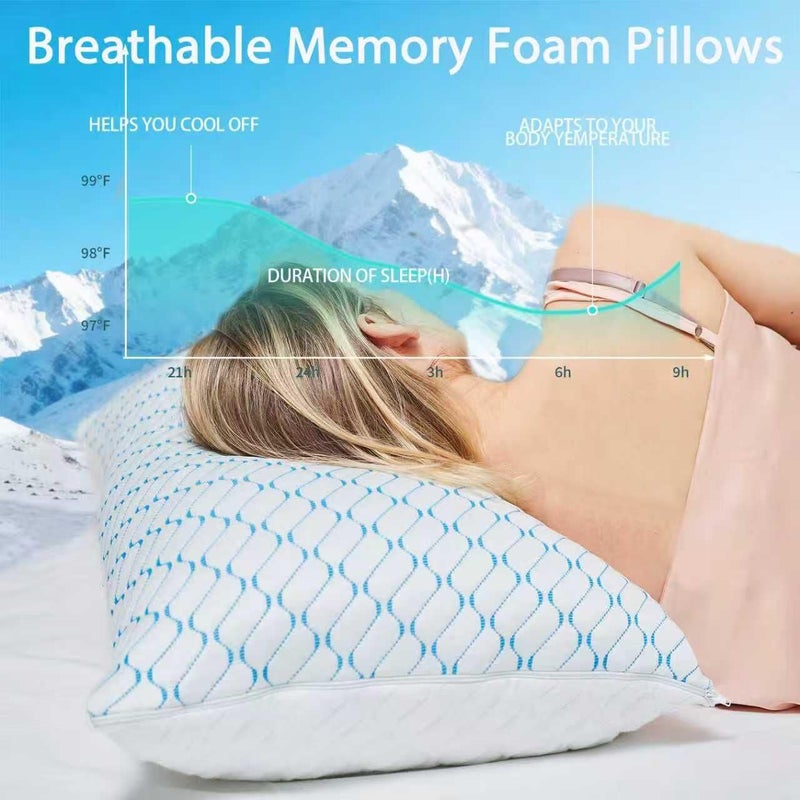 VAINOC Memory Foam Pillows King Size Set of 2,Adjustable Cooling Firm Pillow for Side Back Stomach Sleepers with Washable Removable Cover - Image 2