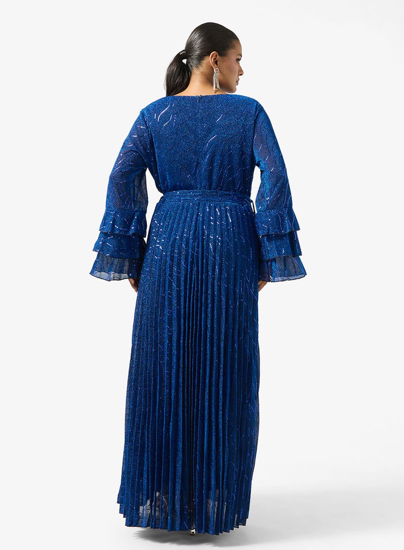 Khizana Plus Size Ruffled Sleeve Shimmer Dress - Image 2
