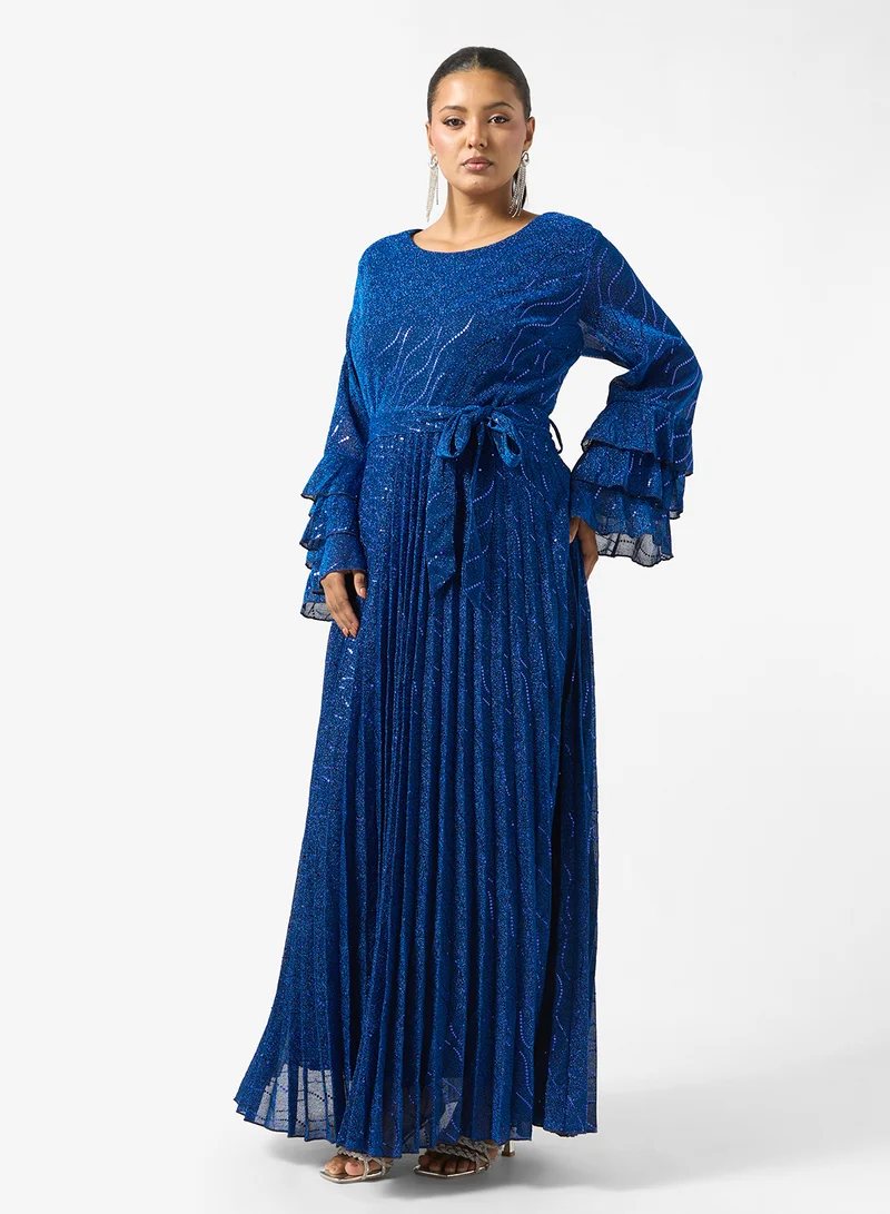 Plus Size Ruffled Sleeve Shimmer Dress