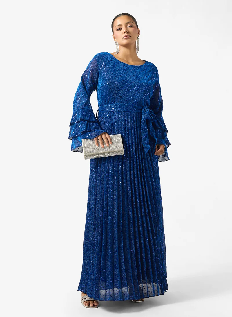 Khizana  Plus Size Ruffled Sleeve Shimmer Dress for Women | Best Price UAE