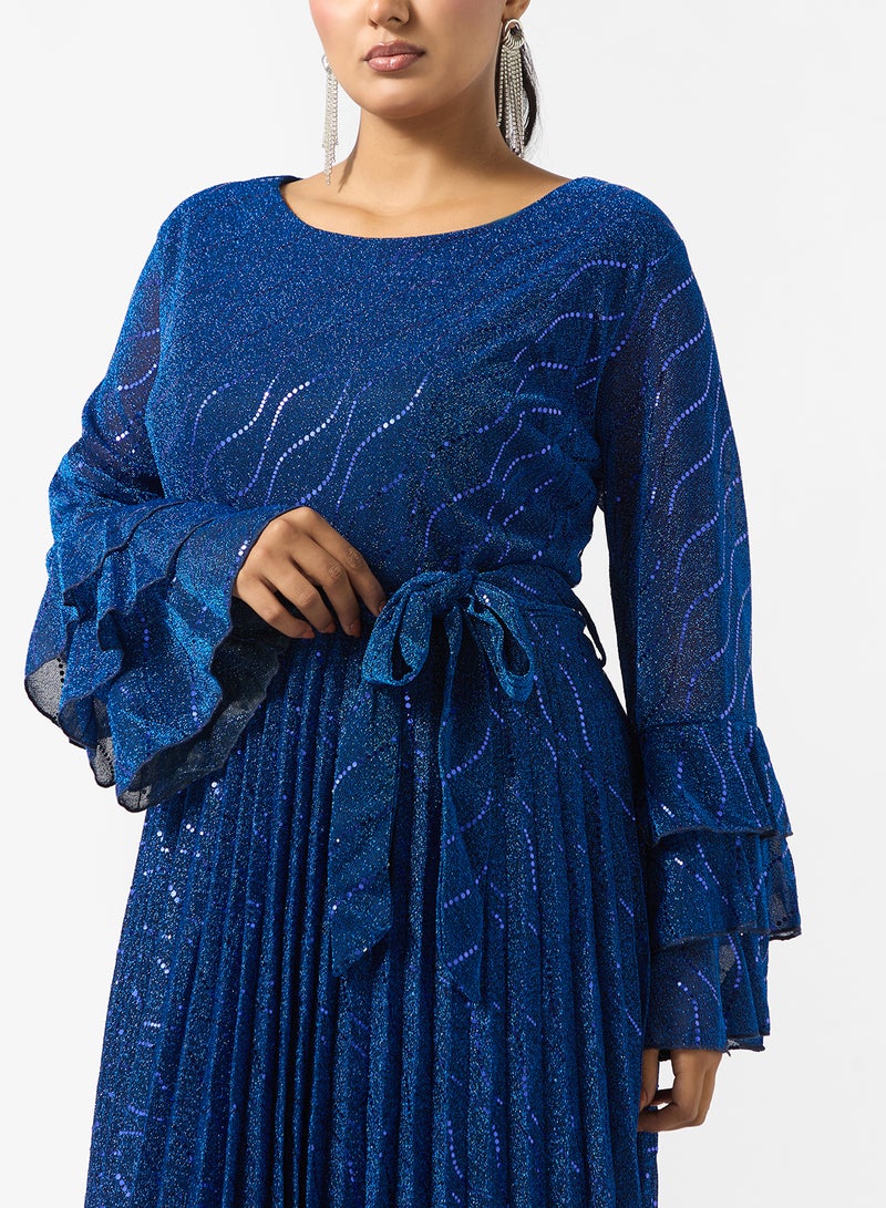 Khizana Plus Size Ruffled Sleeve Shimmer Dress - Image 3