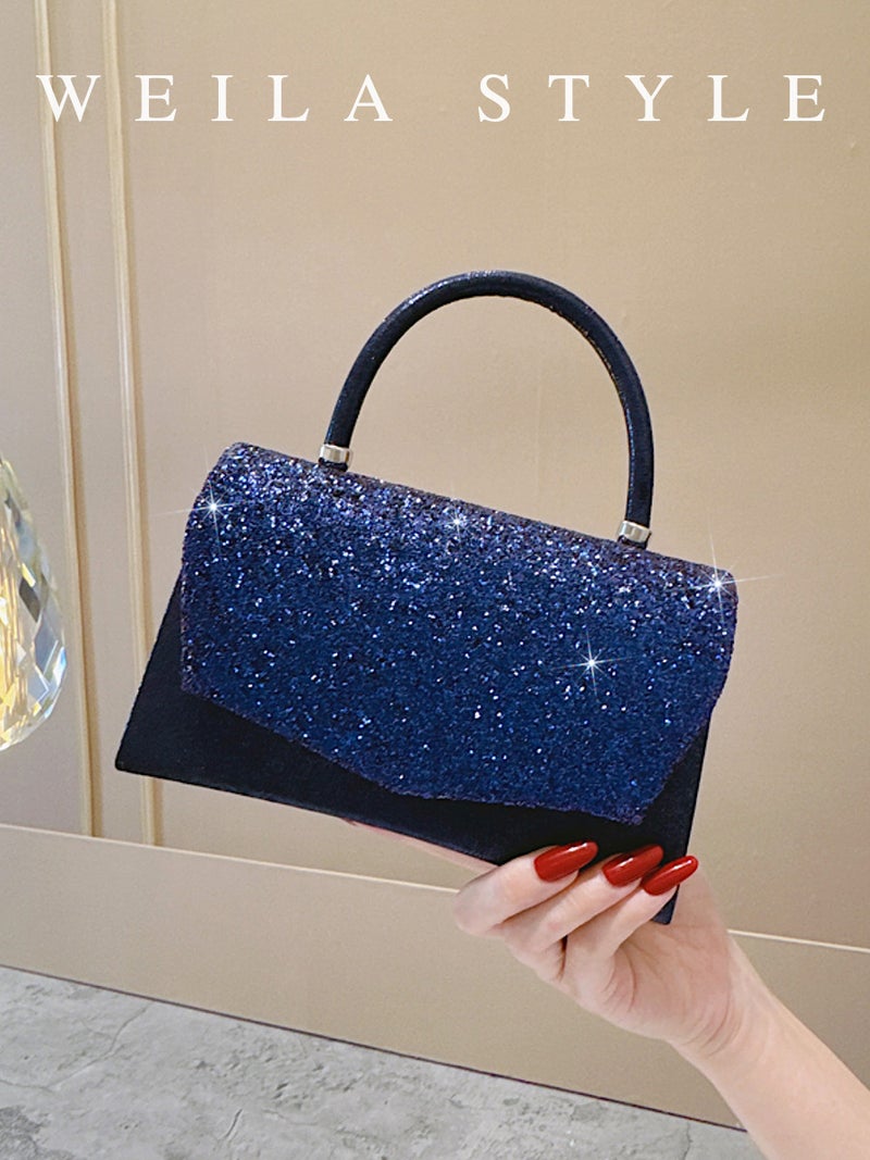 Sequin Royal Blue Handbag Small Square Bag Bride Wedding Bridesmaid Evening Bag Chain Bag Crossbody Banquet Women'S Bag - Image 2