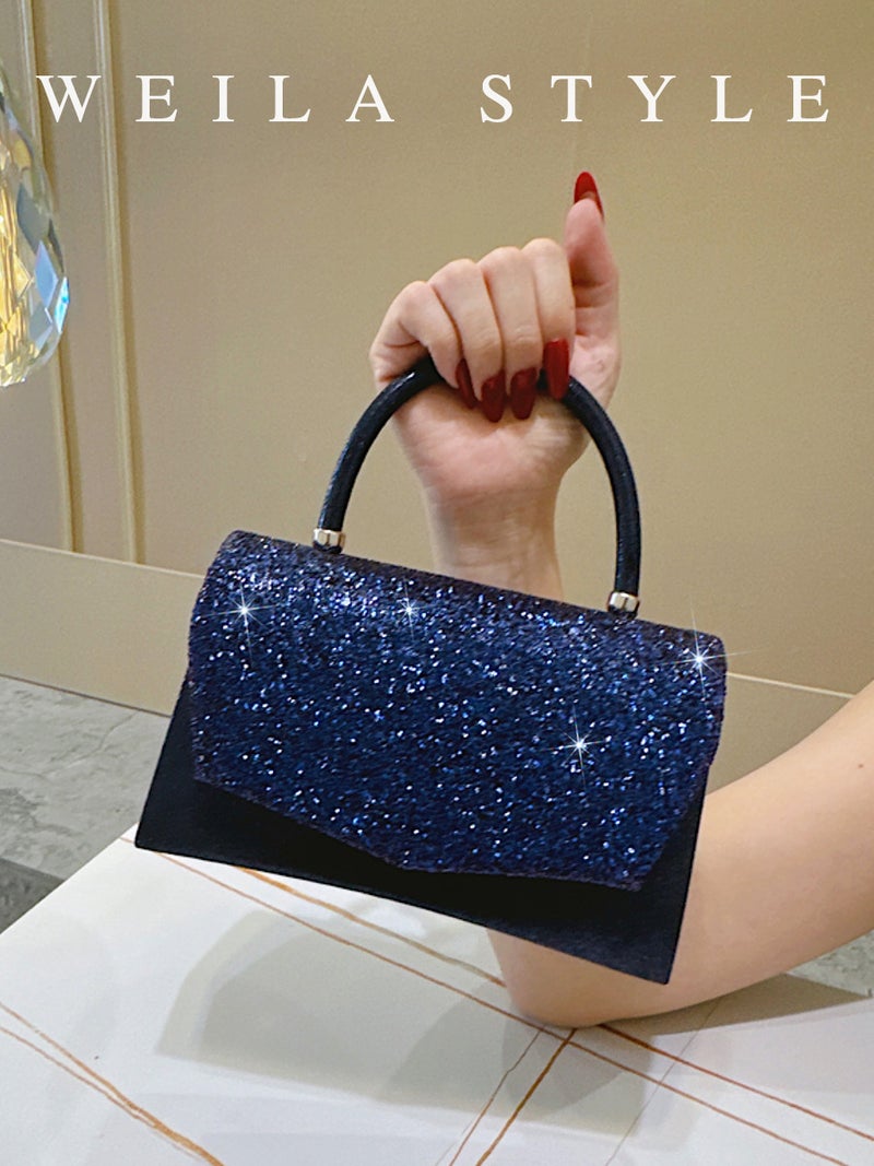 Sequin Royal Blue Handbag Small Square Bag Bride Wedding Bridesmaid Evening Bag Chain Bag Crossbody Banquet Women'S Bag - Image 3