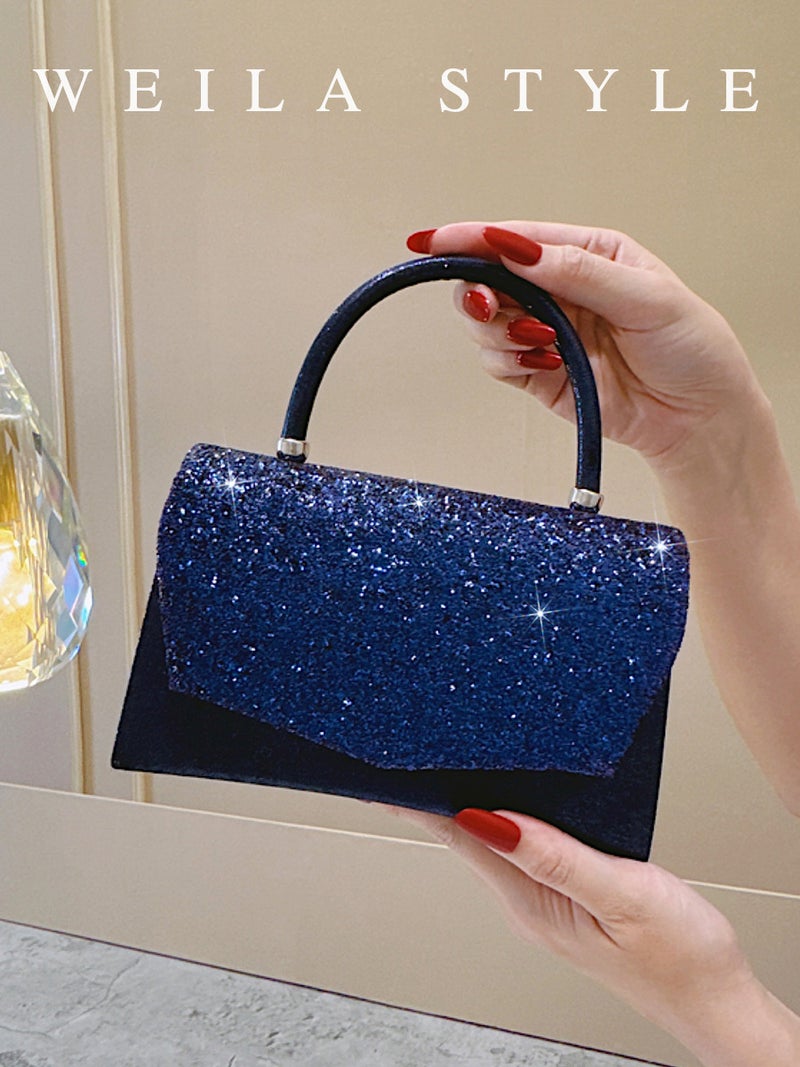 Sequin Royal Blue Handbag Small Square Bag Bride Wedding Bridesmaid Evening Bag Chain Bag Crossbody Banquet Women'S Bag - Image 5