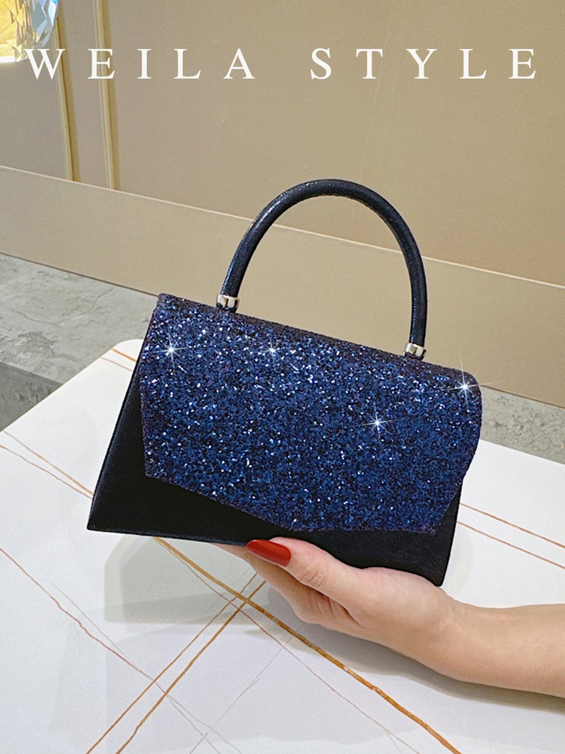 Sequin Royal Blue Handbag Small Square Bag Bride Wedding Bridesmaid Evening Bag Chain Bag Crossbody Banquet Women'S Bag - Image 4