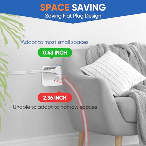 XINYIELE Twin Extension Cord Power Strip - 12FT Dual Extension with Flat Wall Plug, Split Extension Cord with Multiple Outlets,Double Head Outlet for Behind Bed, Couch,Indoor Flush Design(White) - Image 4
