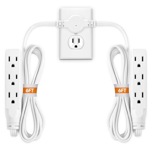 XINYIELE Twin Extension Cord Power Strip - 12FT Dual Extension with Flat Wall Plug, Split Extension Cord with Multiple Outlets,Double Head Outlet for Behind Bed, Couch,Indoor Flush Design(White) - Image 1
