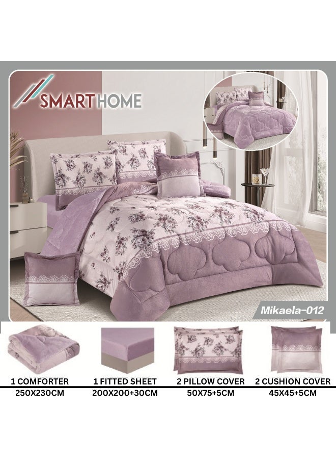 سمارت هوم مفرش سرير شتوي نفرين وجهين (وجه مخمل ووجه فرو) - مفرش بحشوة – طقم لحاف 6 قطع فاخر مزدوج كامل يشمل مفرش بحشوة 250×230 سم + واقي مرتبة مطاط 200×200+30 سم + 2 كيس مخدة 50×75+5 سم + 2 كيس وسادة مربعة 45×45+5 سم – مفارش نوم أنيقة فندقية ناعمة ودافئة للغرفة - Image 4