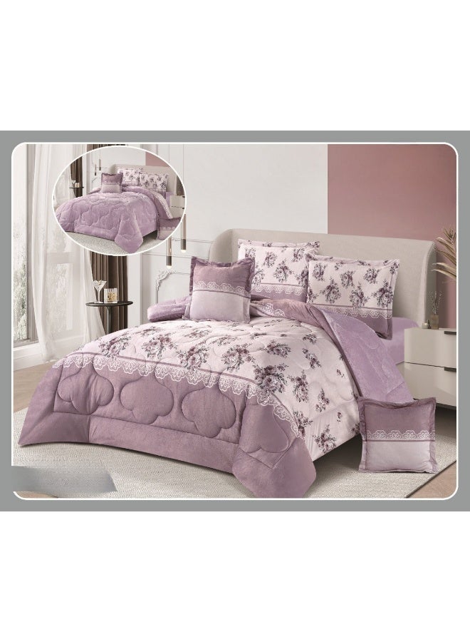 سمارت هوم مفرش سرير شتوي نفرين وجهين (وجه مخمل ووجه فرو) - مفرش بحشوة – طقم لحاف 6 قطع فاخر مزدوج كامل يشمل مفرش بحشوة 250×230 سم + واقي مرتبة مطاط 200×200+30 سم + 2 كيس مخدة 50×75+5 سم + 2 كيس وسادة مربعة 45×45+5 سم – مفارش نوم أنيقة فندقية ناعمة ودافئة للغرفة - Image 2