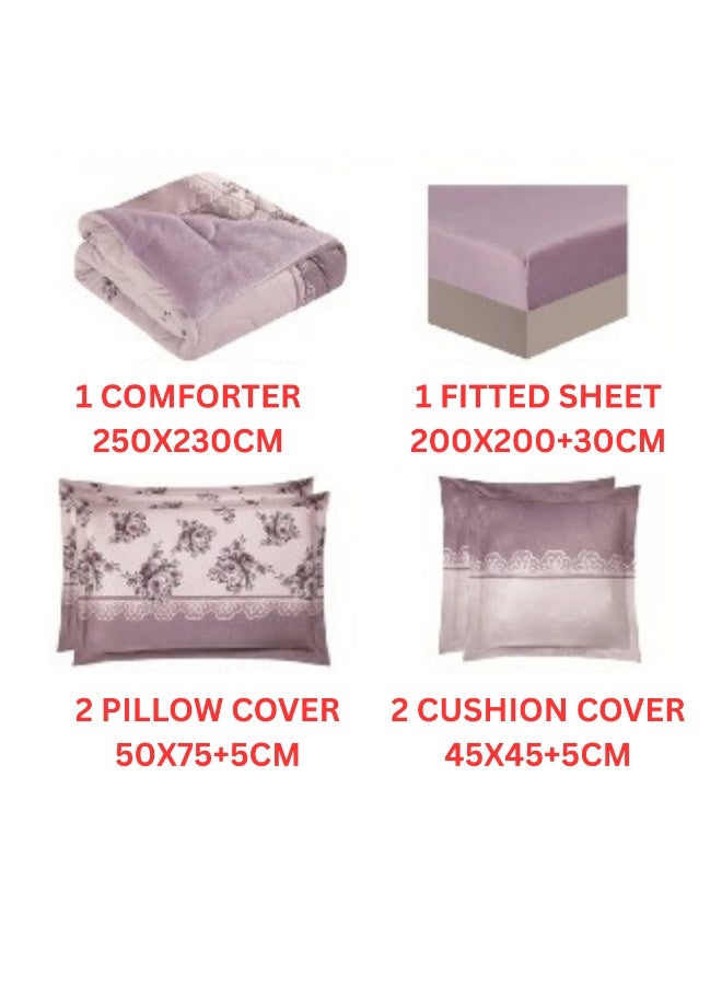 سمارت هوم مفرش سرير شتوي نفرين وجهين (وجه مخمل ووجه فرو) - مفرش بحشوة – طقم لحاف 6 قطع فاخر مزدوج كامل يشمل مفرش بحشوة 250×230 سم + واقي مرتبة مطاط 200×200+30 سم + 2 كيس مخدة 50×75+5 سم + 2 كيس وسادة مربعة 45×45+5 سم – مفارش نوم أنيقة فندقية ناعمة ودافئة للغرفة - Image 5