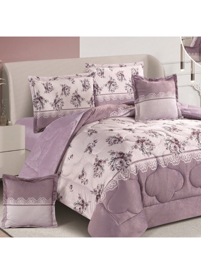 سمارت هوم مفرش سرير شتوي نفرين وجهين (وجه مخمل ووجه فرو) - مفرش بحشوة – طقم لحاف 6 قطع فاخر مزدوج كامل يشمل مفرش بحشوة 250×230 سم + واقي مرتبة مطاط 200×200+30 سم + 2 كيس مخدة 50×75+5 سم + 2 كيس وسادة مربعة 45×45+5 سم – مفارش نوم أنيقة فندقية ناعمة ودافئة للغرفة - Image 3