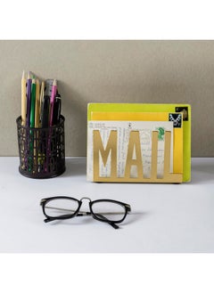 MyGift Modern Metal Desktop Mail Holder Office Desk Letter Sorter Organizer With Mail Cutout Design Gold  - Image 3