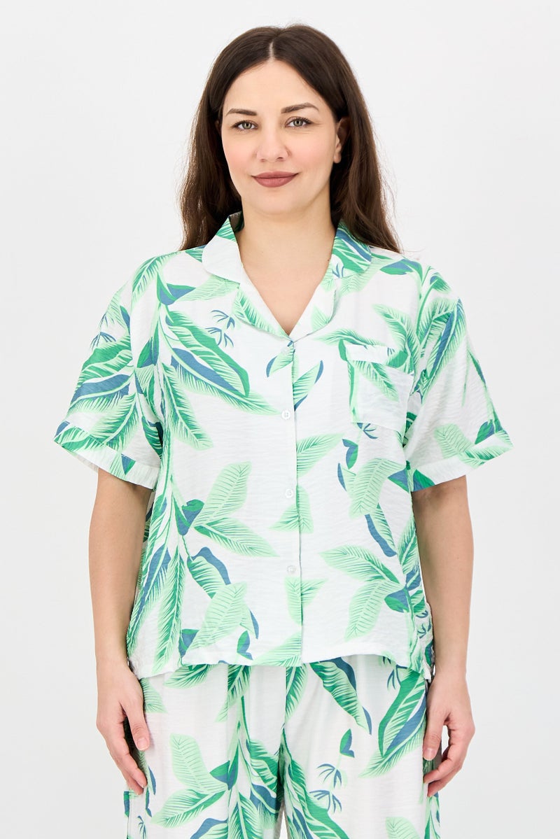 bebe Women 2 Pieces Floral Print Pajama Top And Pants Set, Multicolor - Image 2