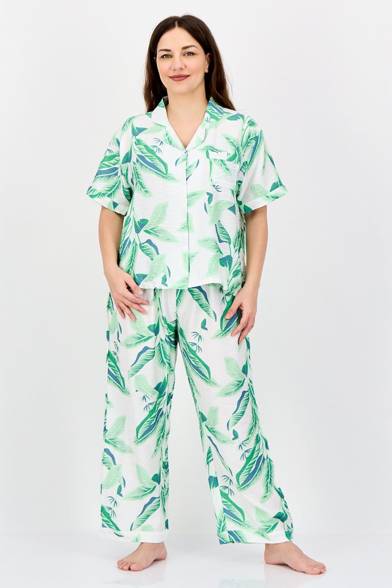 bebe Women 2 Pieces Floral Print Pajama Top And Pants Set, Multicolor - Image 1