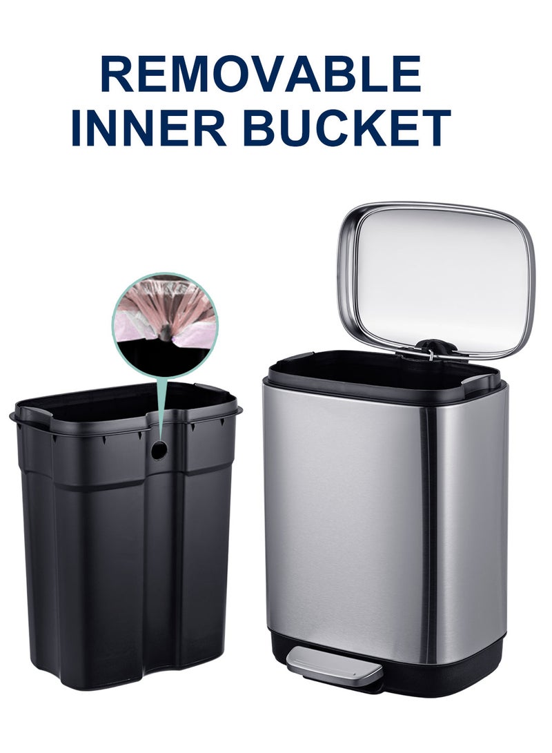 ايست من نون سلة مهملات بدواسة سعة 12 لترًا (3.2 جالون) مع غطاء ناعم الإغلاق — سلة مهملات من الفولاذ المقاوم للصدأ للحمام والمكتب وغرفة النوم - Image 5