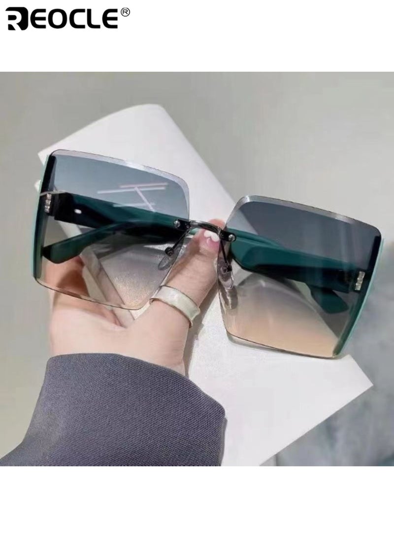 ريوكل نظارات شمسية مستطيلة عتيقة نظارات شمسية كبيرة مربعة للنساء حماية من الأشعة فوق البنفسجية UV400 نظارات قيادة بإطار مربع عصري - Image 1