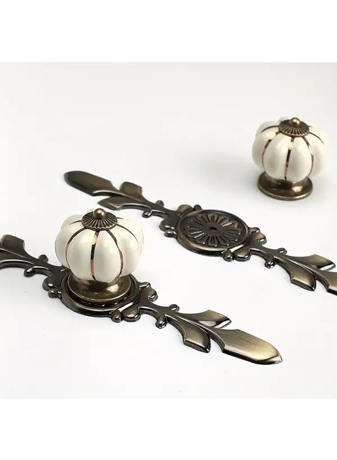 2pc Beige Ceramic Pumpkin Cabinet Knobs Vintage European Style Hand Painted - Image 4