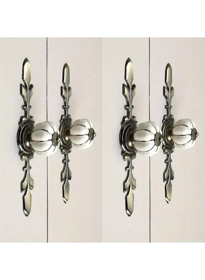 2pc Beige Ceramic Pumpkin Cabinet Knobs Vintage European Style Hand Painted - Image 1