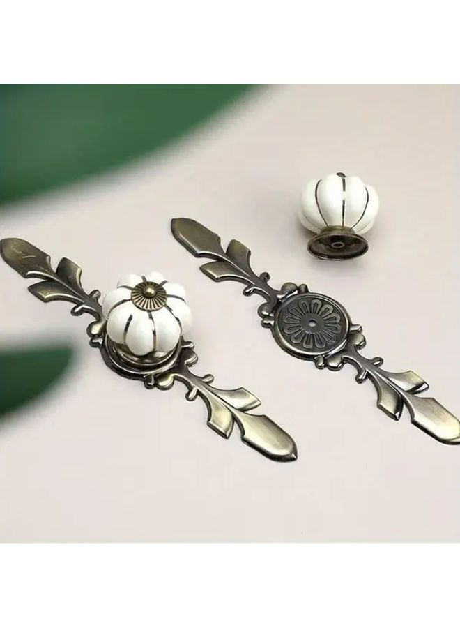 2pc Beige Ceramic Pumpkin Cabinet Knobs Vintage European Style Hand Painted - Image 5