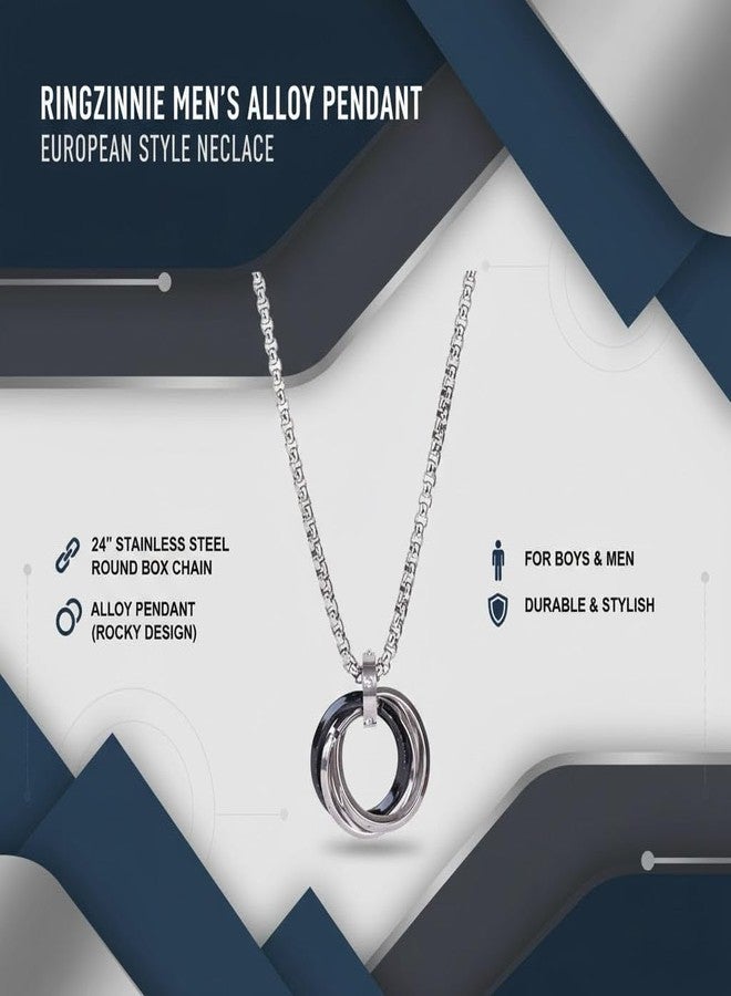 ringzinnie Men's Alloy Pendant with 24" Stainless Steel Round Box Chain | European Style Necklace for Boys & Men (Rocky) - Image 3