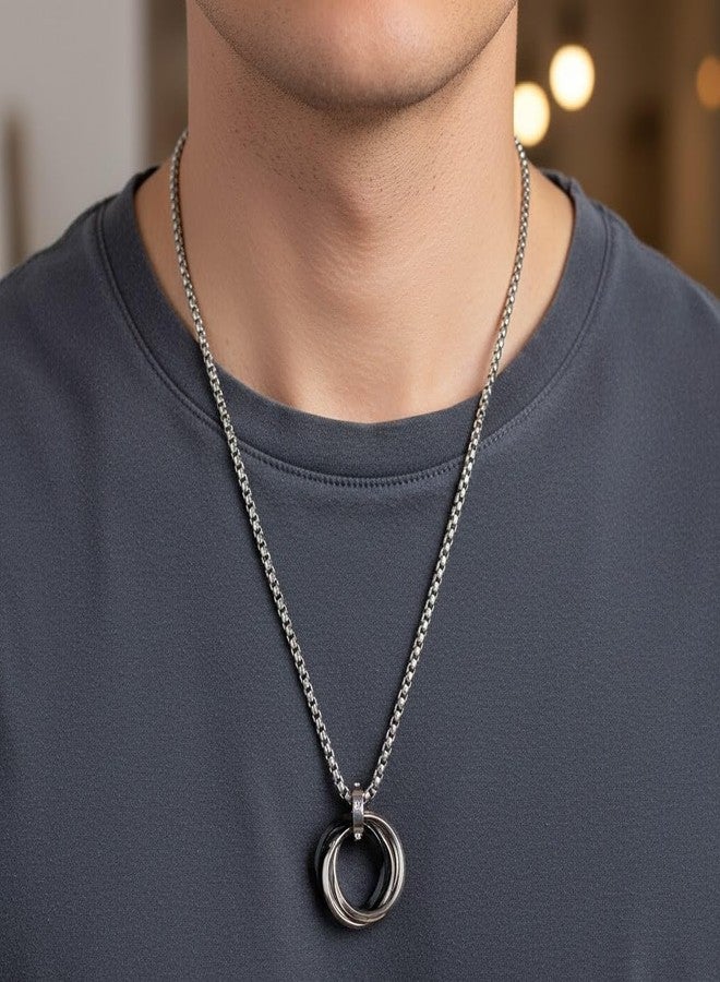 ringzinnie Men's Alloy Pendant with 24" Stainless Steel Round Box Chain | European Style Necklace for Boys & Men (Rocky) - Image 2